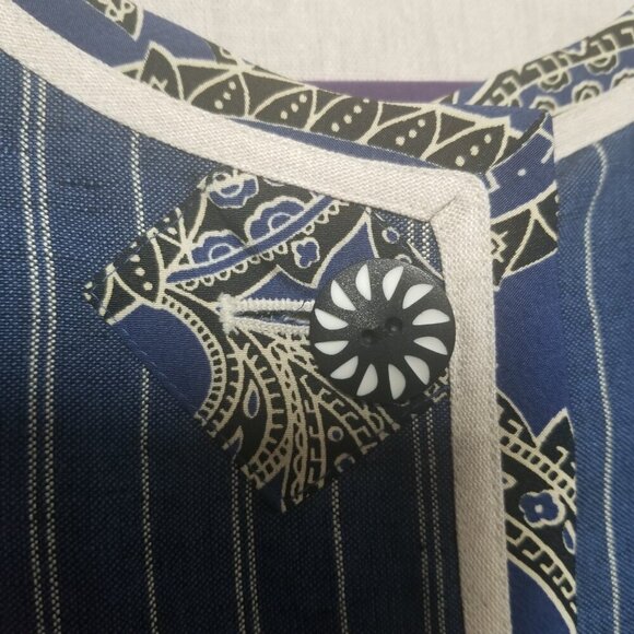 Women's Linen Blend Reversable Blue Stripe Artsy Coastal Blazer Sz M - Picture 4 of 7